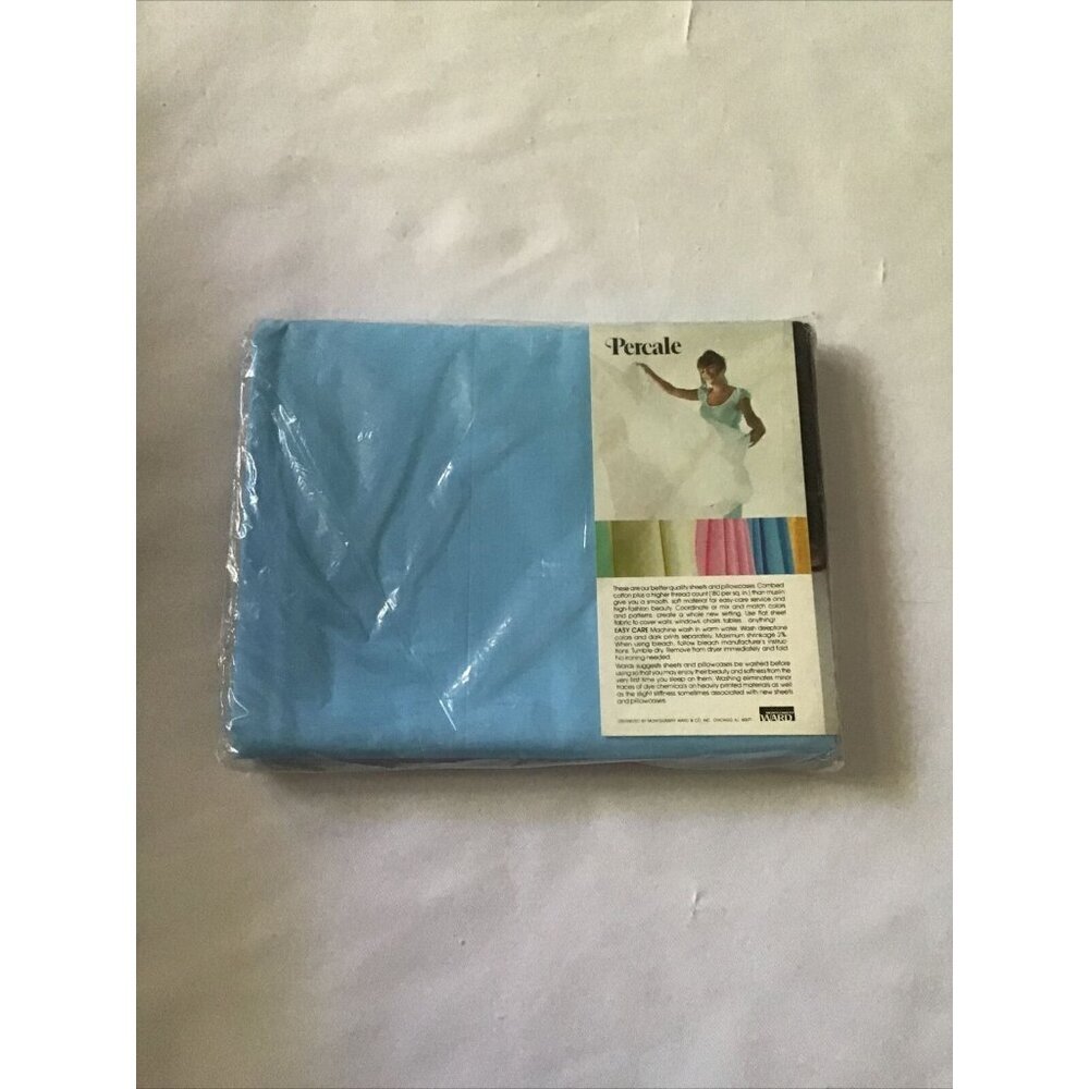 Twin Flat Sheet Percale 50% Polyester 50% Combed Cotton 180 Thread Count Sky Blu